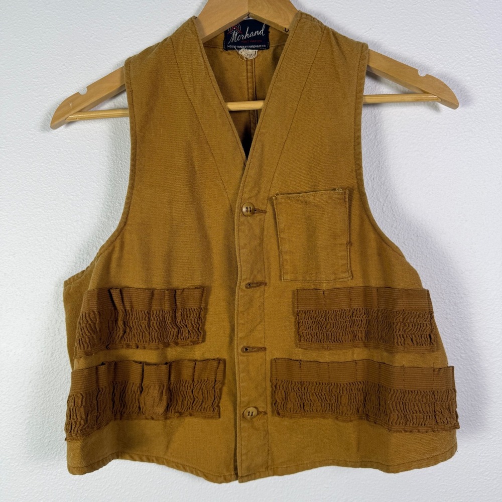 Morhand Hunt Master Hunting Vest Mens M Brown Good Vintage Canvas Shell Loops